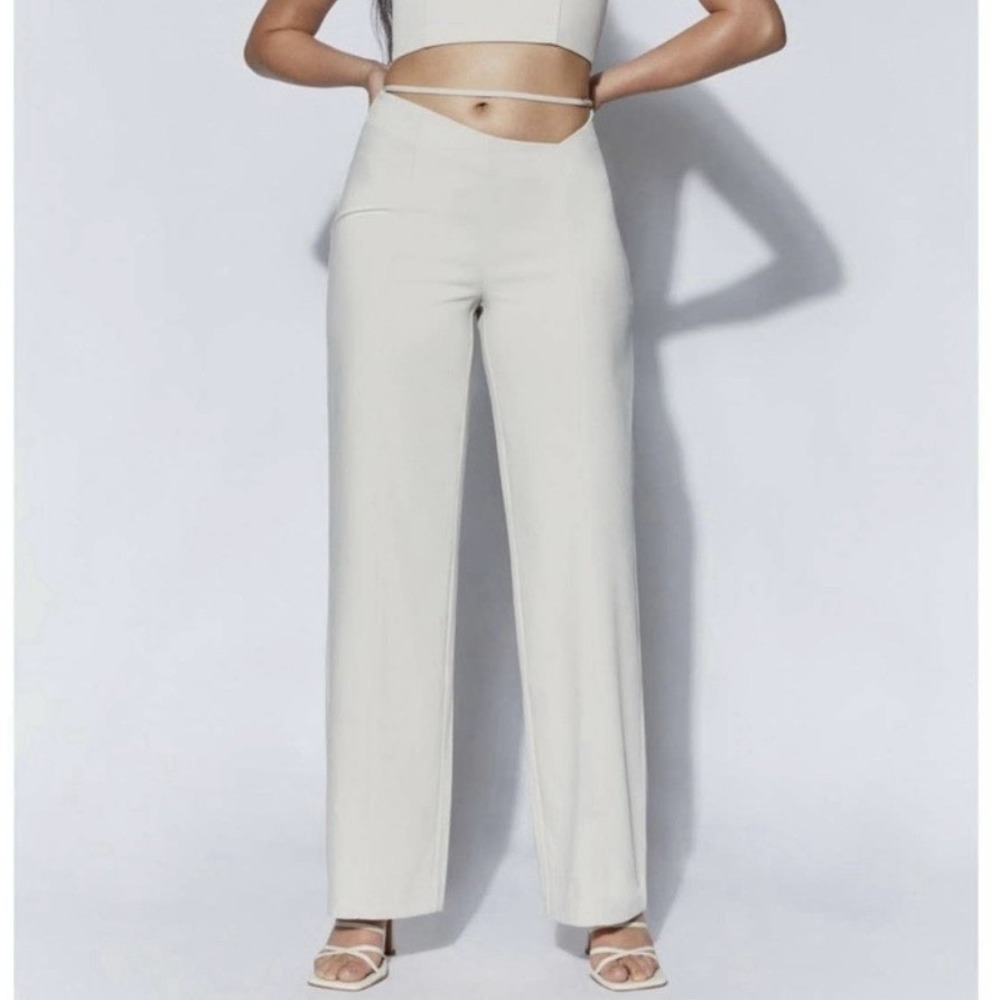MESHKI Bahar Mid Rise Wide Leg Strap Cut Out Pants Beige Mens S